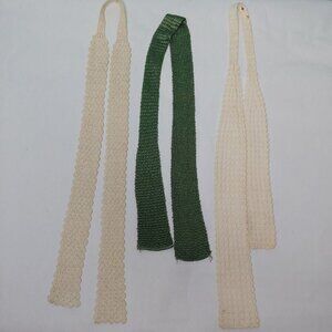 Vintage Crochet Mens Neck Ties Lot of 3 Off White And Green Read Flaws
